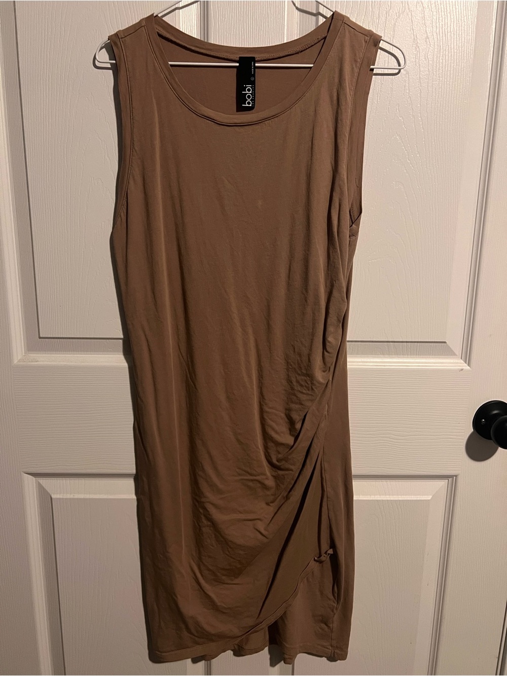 bobi Sleeveless Midi Dress in Taupe Brown